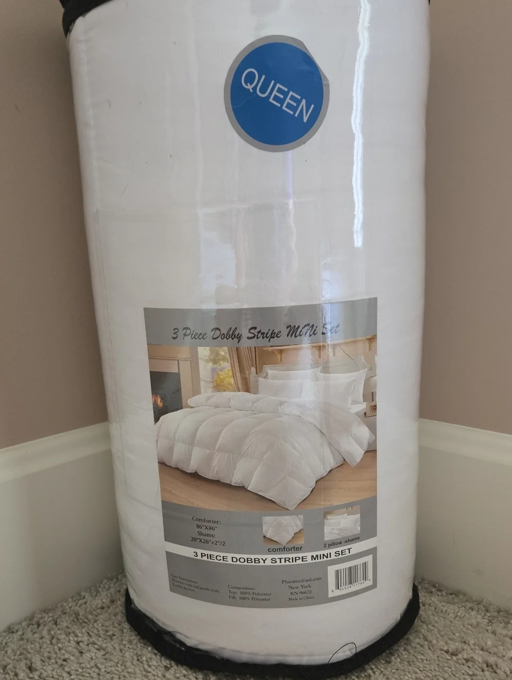 Queen White Dobby Stripe Comforter Set - Soft 3-Piece Set NWT